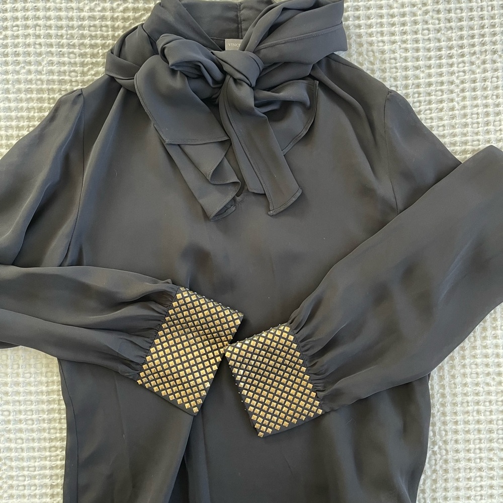 Vince Camuto Charcoal Blouse with Gold Cuff Details